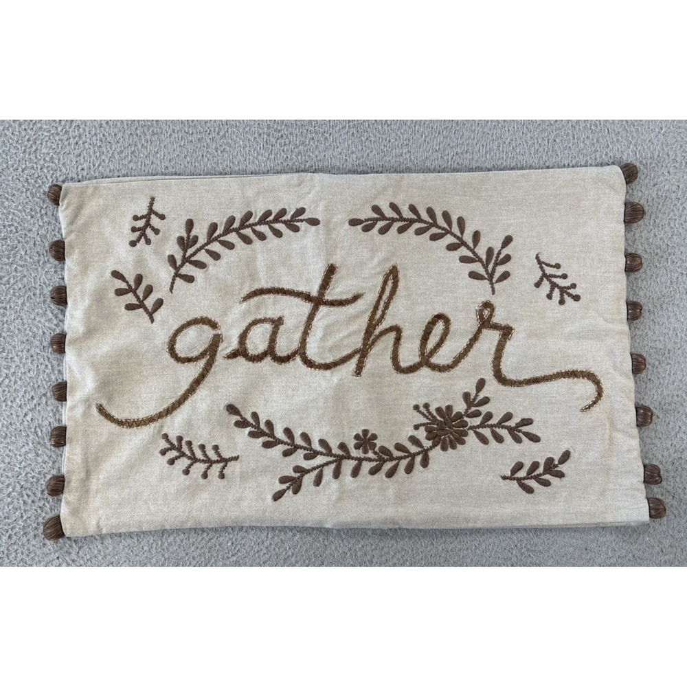 Pottery Barn Gather Lumbar‎ Pillow Cover 16 x 26" Embroidered Thanksgiving Fall